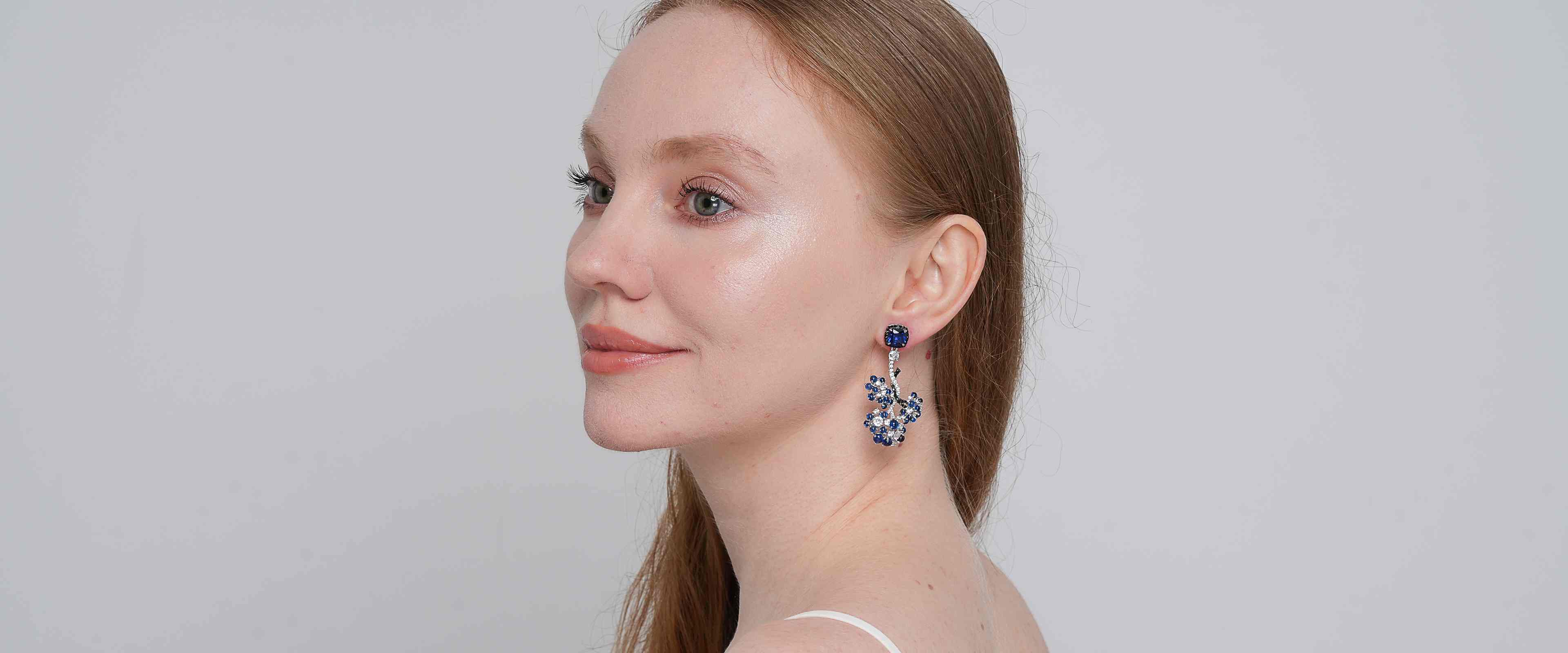 Shining Star Jewelry Luxury Sapphire Zircon Ginkgo Leaves Dangle Earrings Women