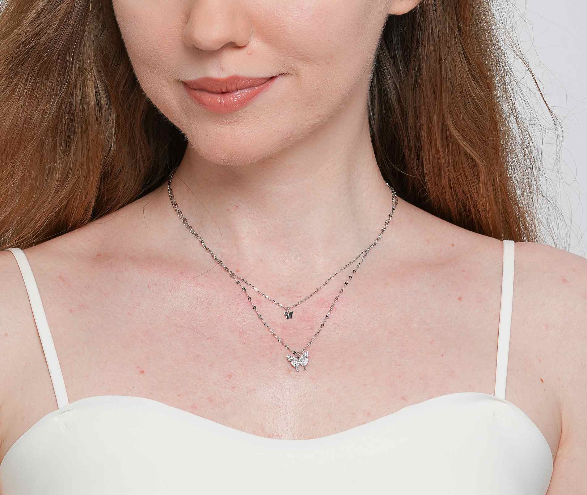 Shining Star Jewelry Adjustable Moissanite Butterfly Double Fine Necklace Women