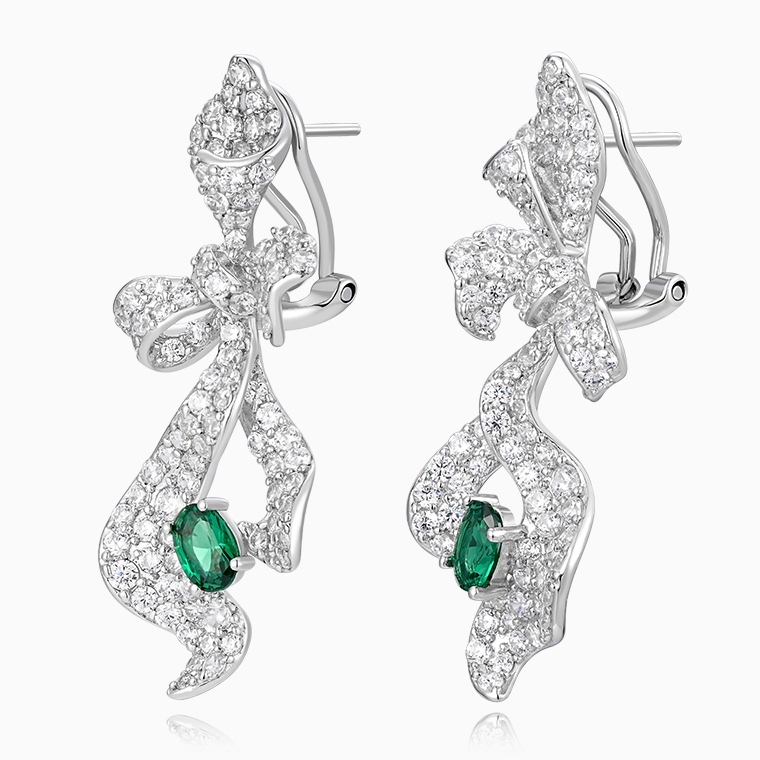 Shining Star Jewelry Classic Vintage Green Gemstone Iced Out Bow Earrings Women