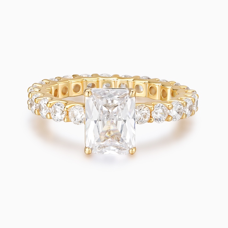 Shining Star Jewelry Luxury Big Main Stone Diamond Emerald Cut Tennis Ring Women