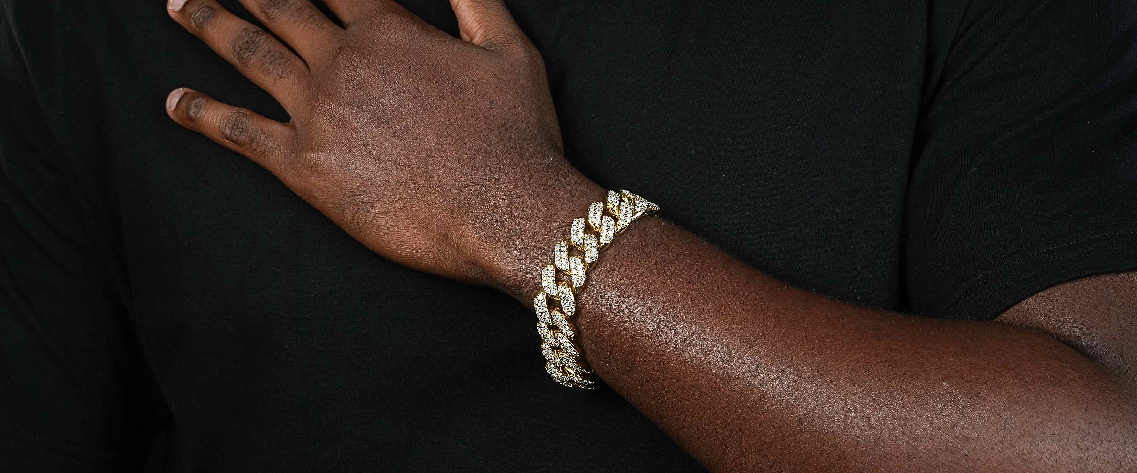 Shining Star Jewelry Mens Solid 14K Gold Zircon 18mm Chunky Cuban Bracelet