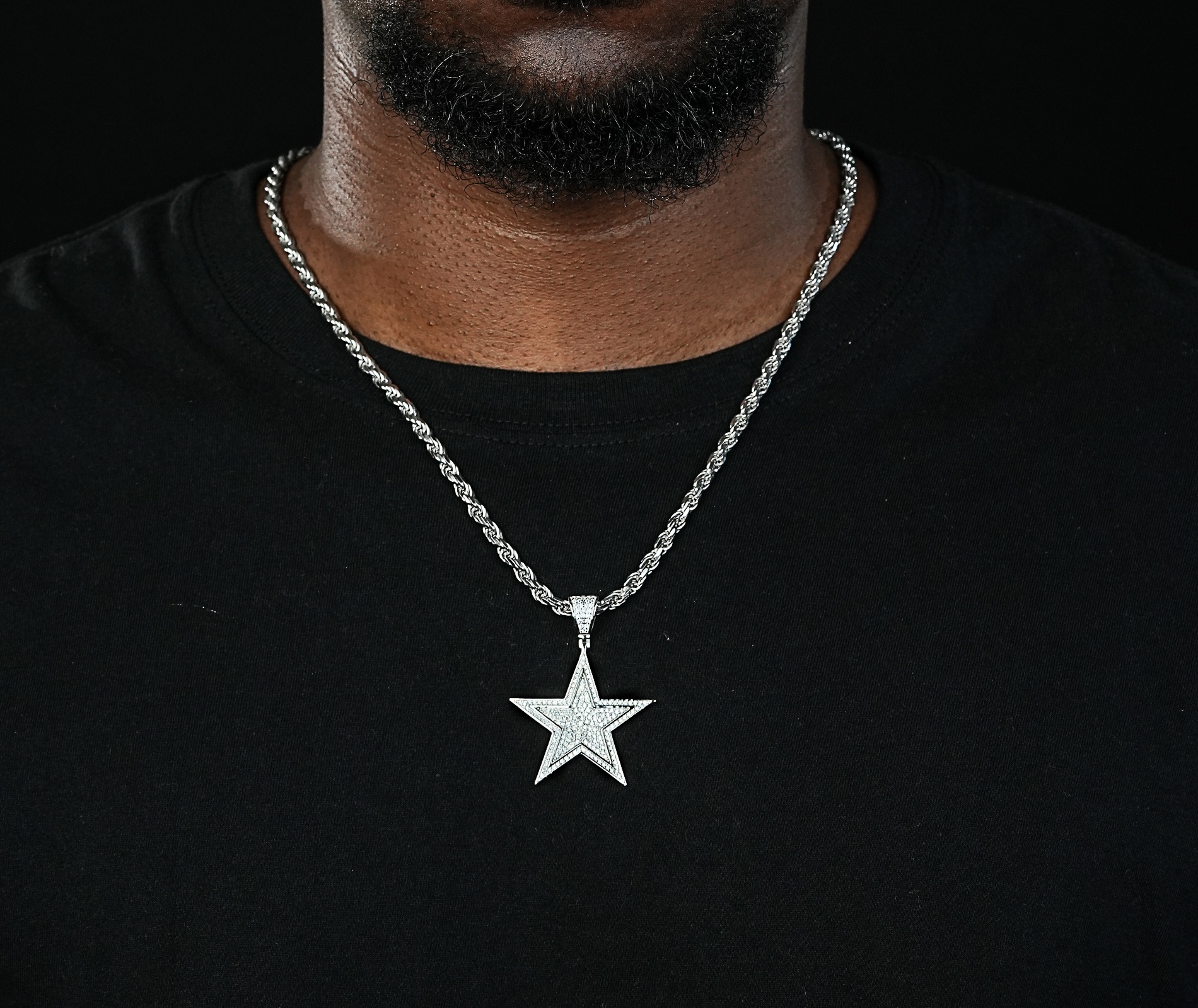 Shining Star Jewelry Fine Men Hiphop Iced Cz Star Pendant Necklaces