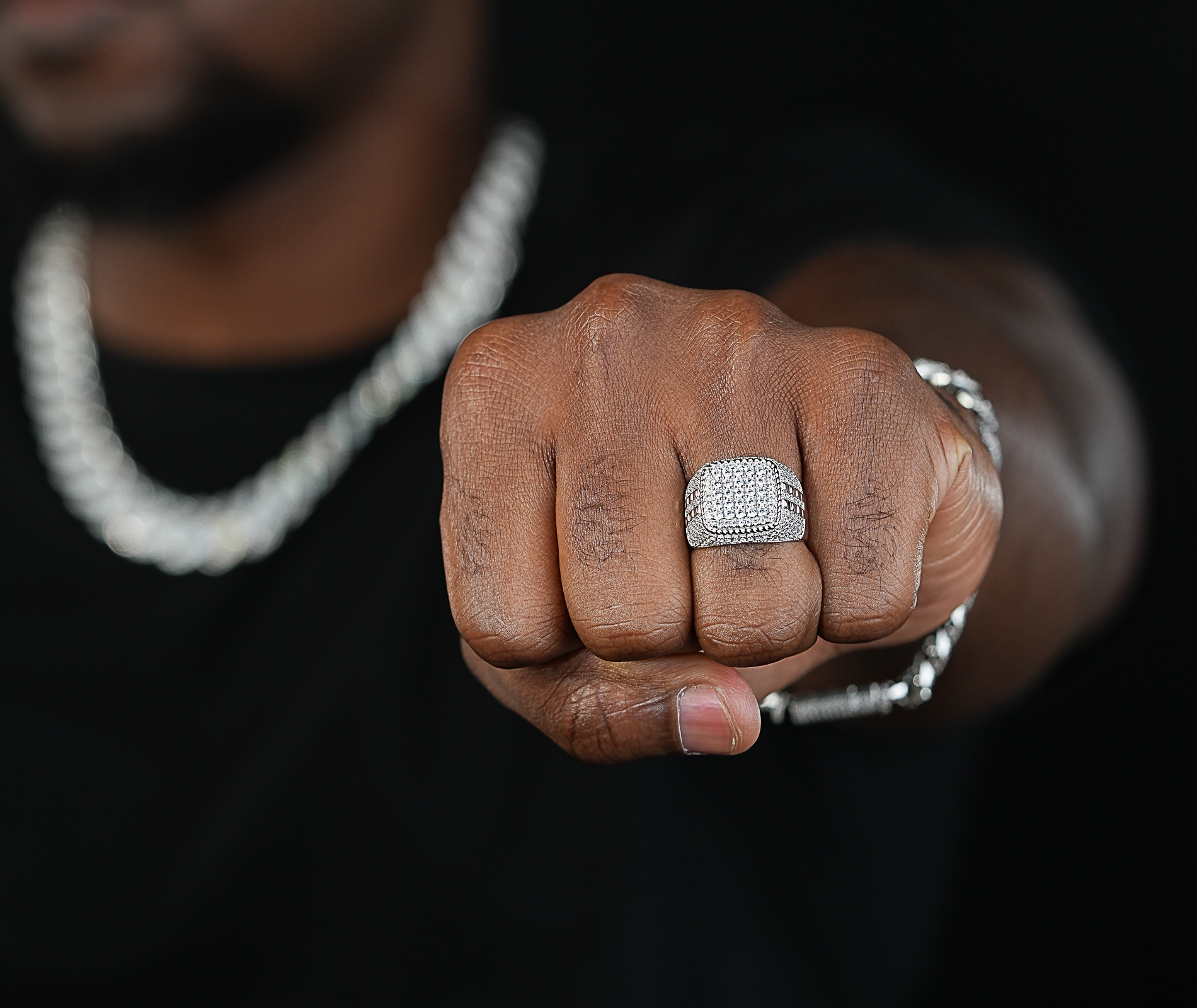 Shining Star Jewelry Adjustable Cubic Zirconia Classic Hip Hop Men Open Ring