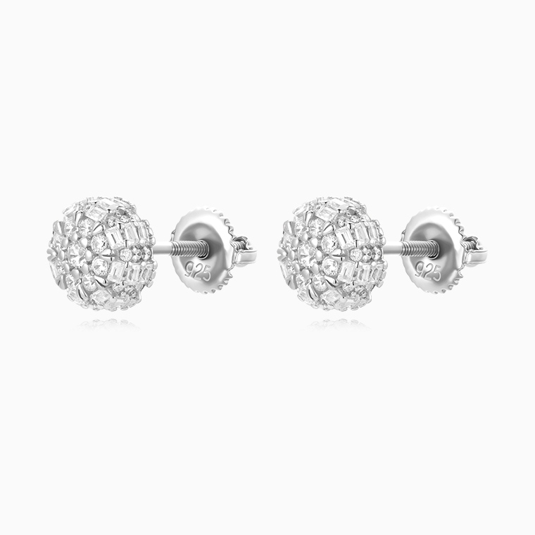 Shining Star Jewelry Punk Hip Hop Style Baguette Round Cut Diamond Stud Earrings