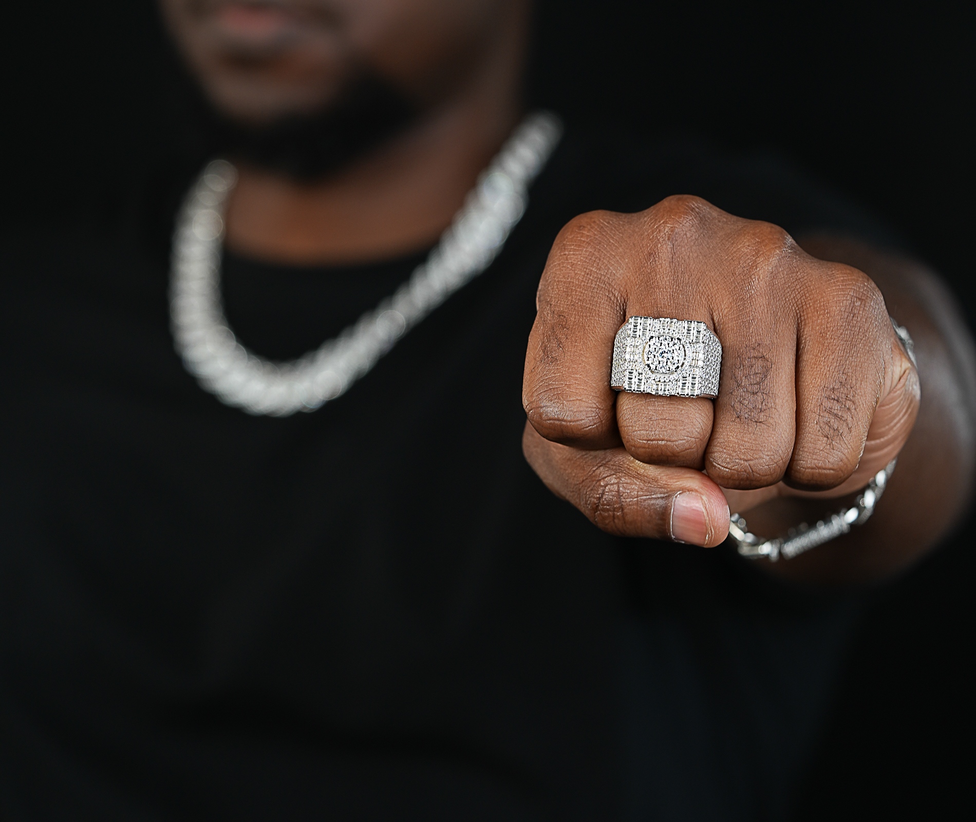 Shining Star Jewelry Hip Hop Rapper Fashionable 925 Silver Zircon Cluster Ring