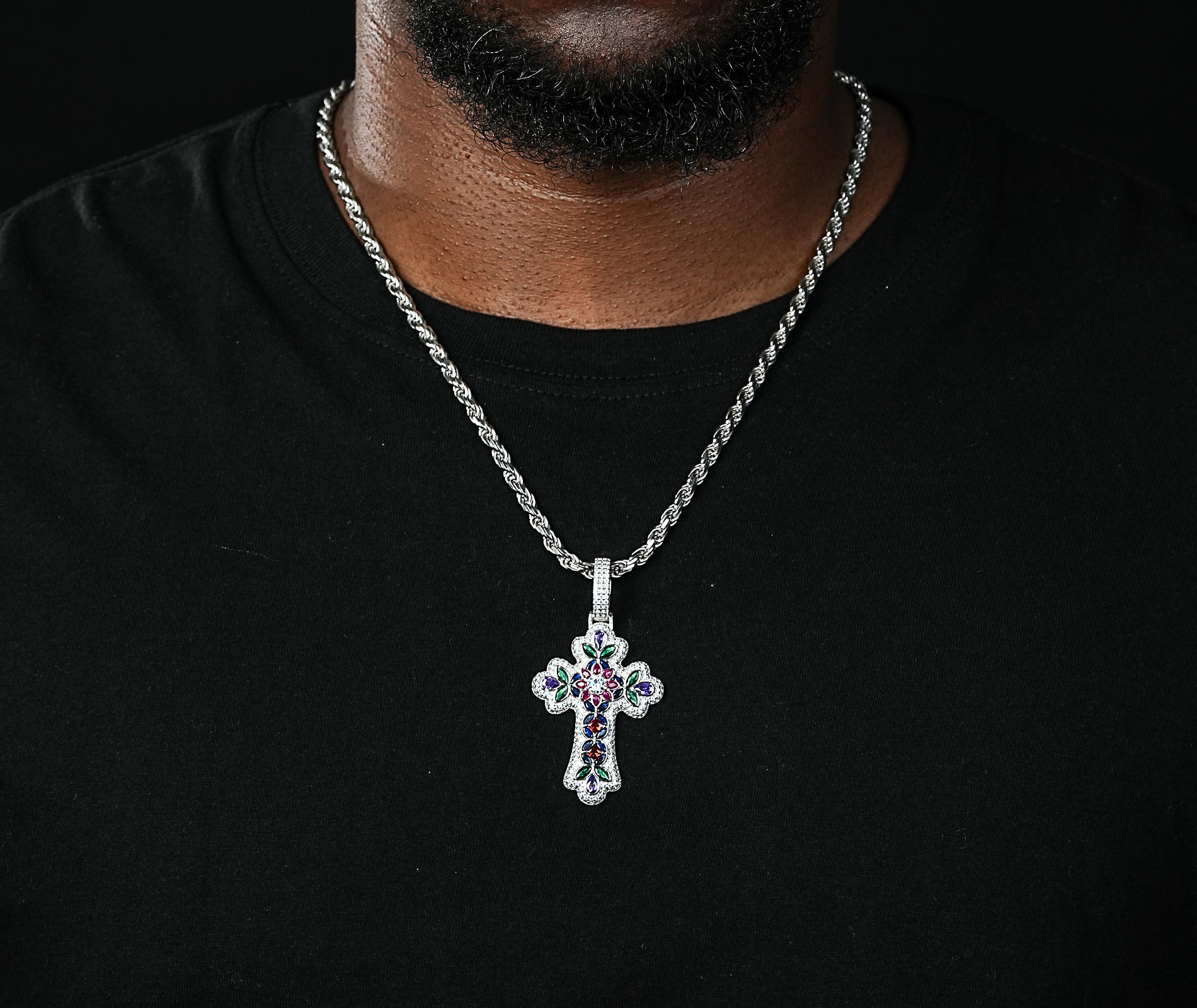 Shining Star Jewelry High Quality Mixed Fancy Cut Colored Zircon Cross Pendant Shining Star Jewelry High Quality Mixed Fancy Cut Colored Zircon Cross Pendant
