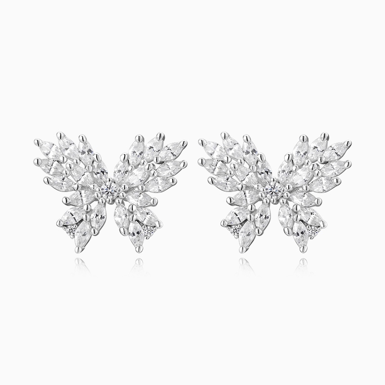 Shining Star Jewelry Women's Iced Out Marquise Diamond Butterfly Stud Earrings