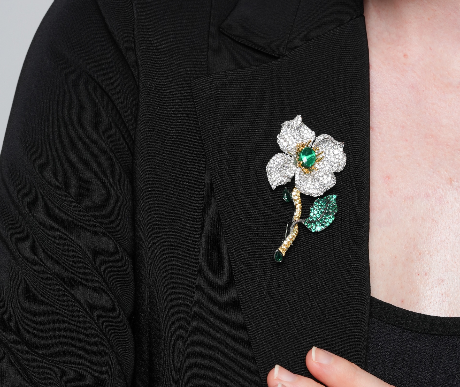 Shining Star Jewelry Luxury Green Gemstone Cubic Zirconia Corsage Flower Brooch