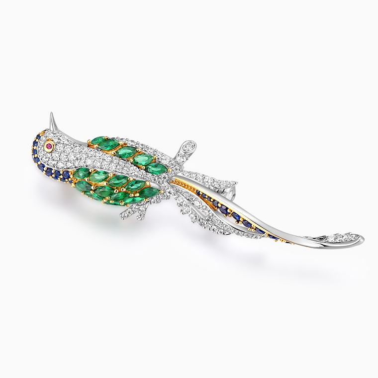 Shining Star Jewelry Elegant Style Women's 925 Silver Emerald Zircon Bird Brooch