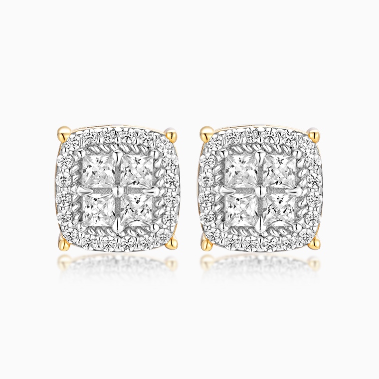 Shining Star Jewelry Bling Bling Luxury Princess Cut Diamond Square Stud Earrings