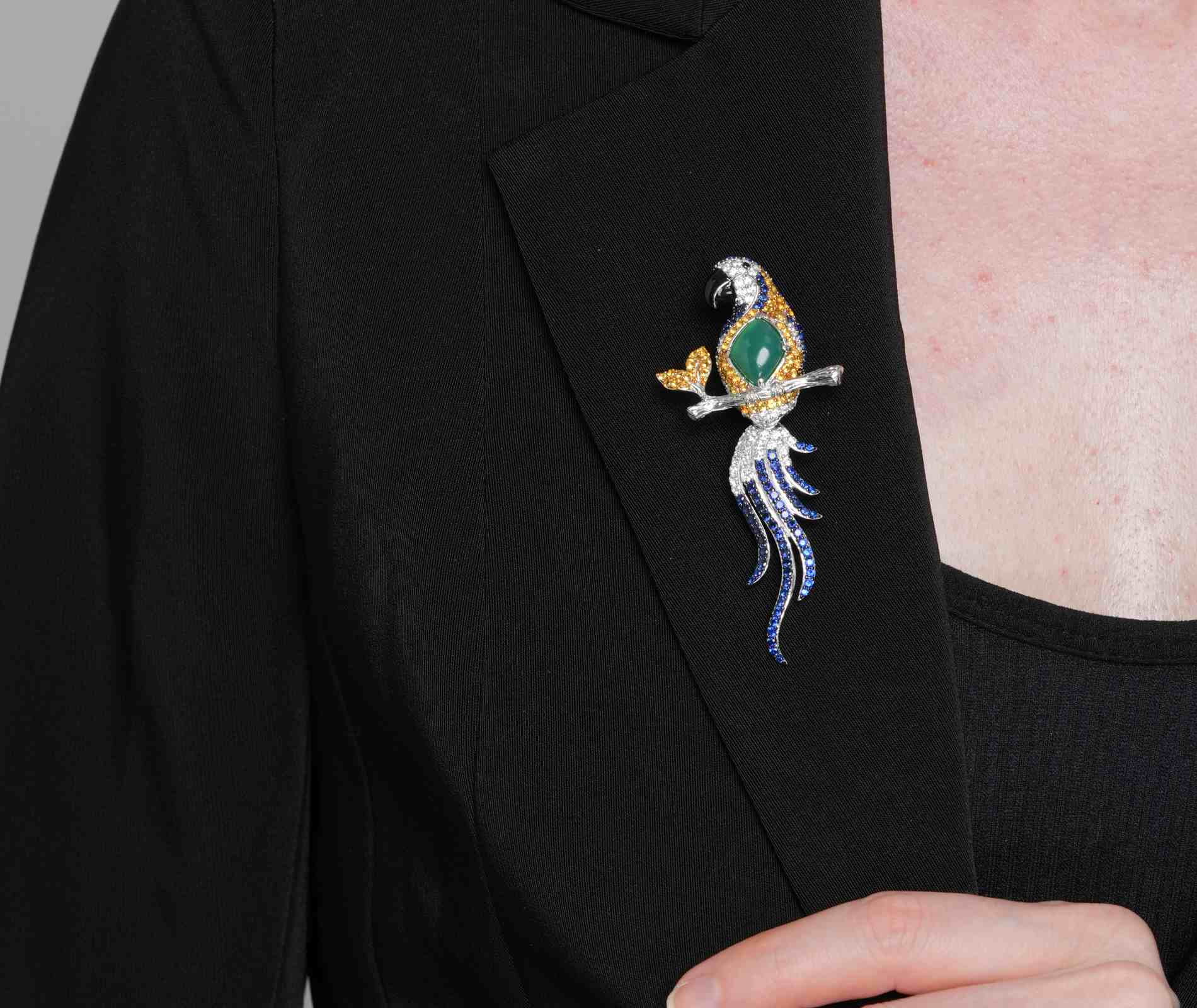 Shining Star Jewelry Women's Luxury 925 Silver Colored Zircon Bird Parrot Brooch