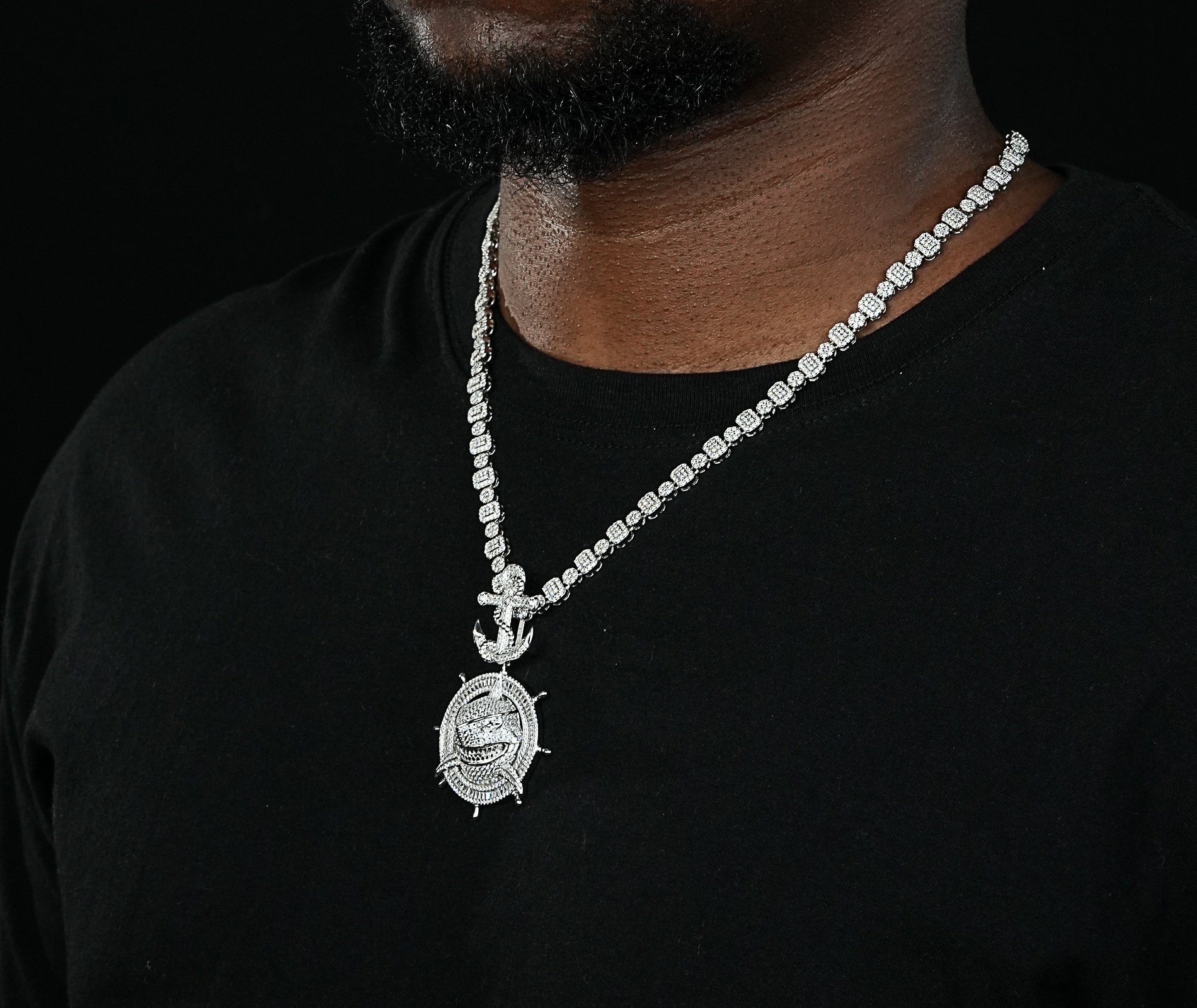 Shining Star Jewelry Silver Zircon Large Shark Pendant Hip Hop Men's Pendants