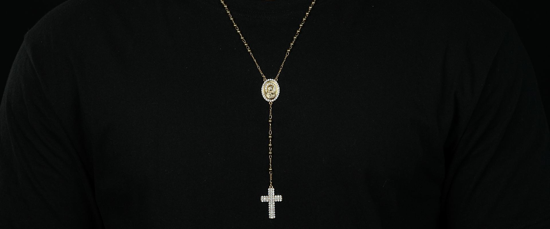 Shining Star Jewelry Zircon Virgin Mary Cross Charms Pendant Rosary Necklace