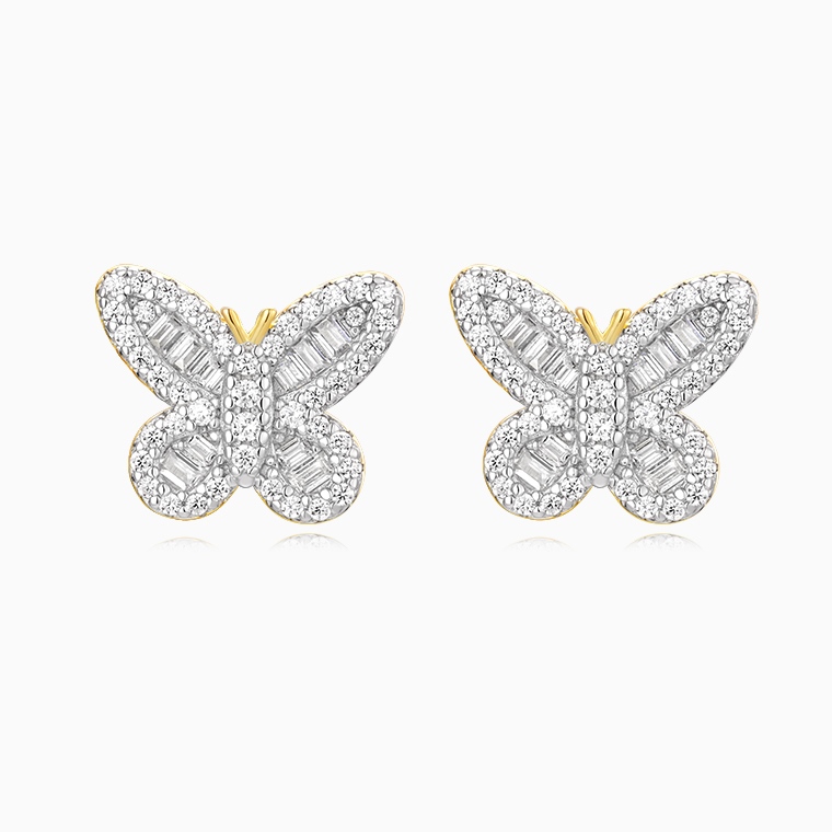Shining Star Jewelry Silver Iced Out Zircon Bling Bling Butterfly Stud Earrings