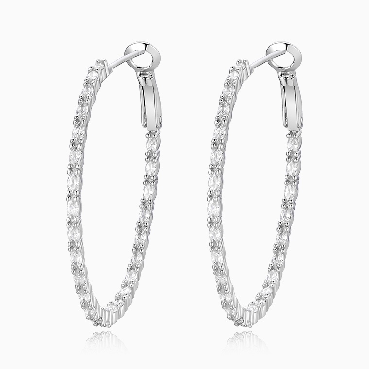 Shining Star Jewelry Iced Out Marquise Shaped Diamond Women's Big Hoop Earrings