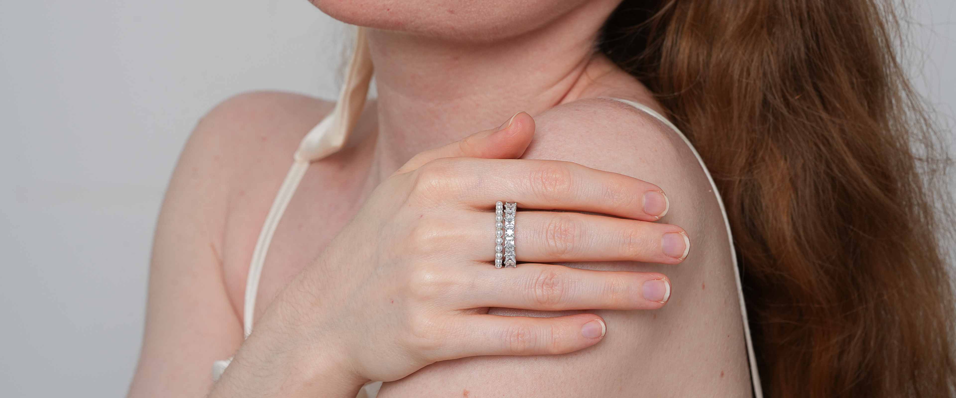 Shining Star Jewelry Luxury Pearl Zircon Princess Cut Sparkling Open Ring Women