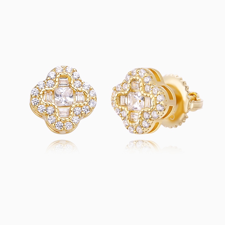 Wholesale Hip Hop Men Lucky Four Leaf Clover Stud Earrings