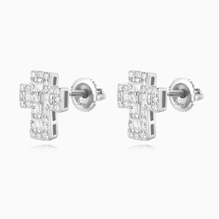 Shining Star Jewelry Hip Hop Rapper VVS Moissanite Mens Cross Stud Earrings