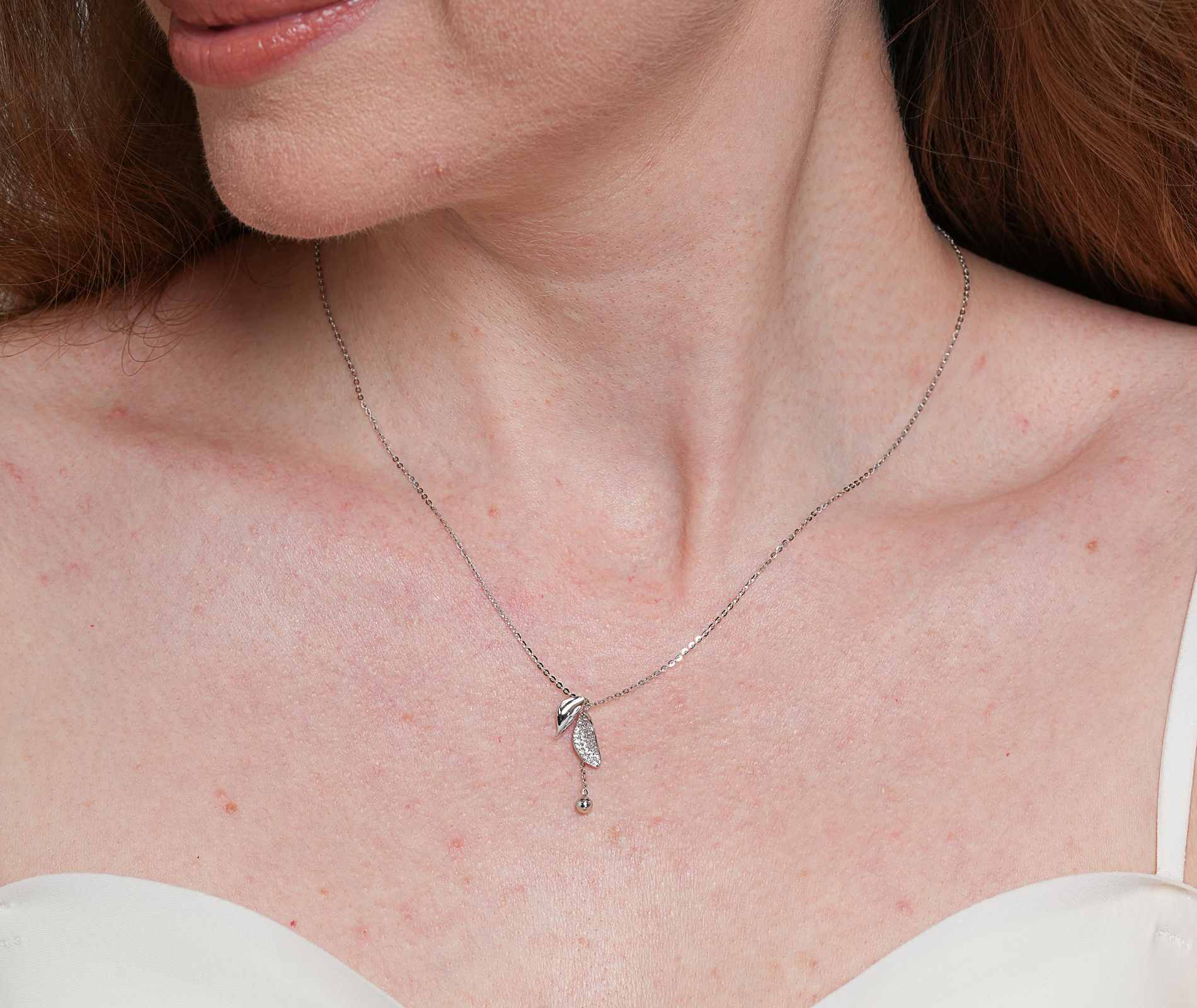 Shining Star Jewelry Adjustable CZ 925 Silver Leaves Pendant Fine Necklace Women