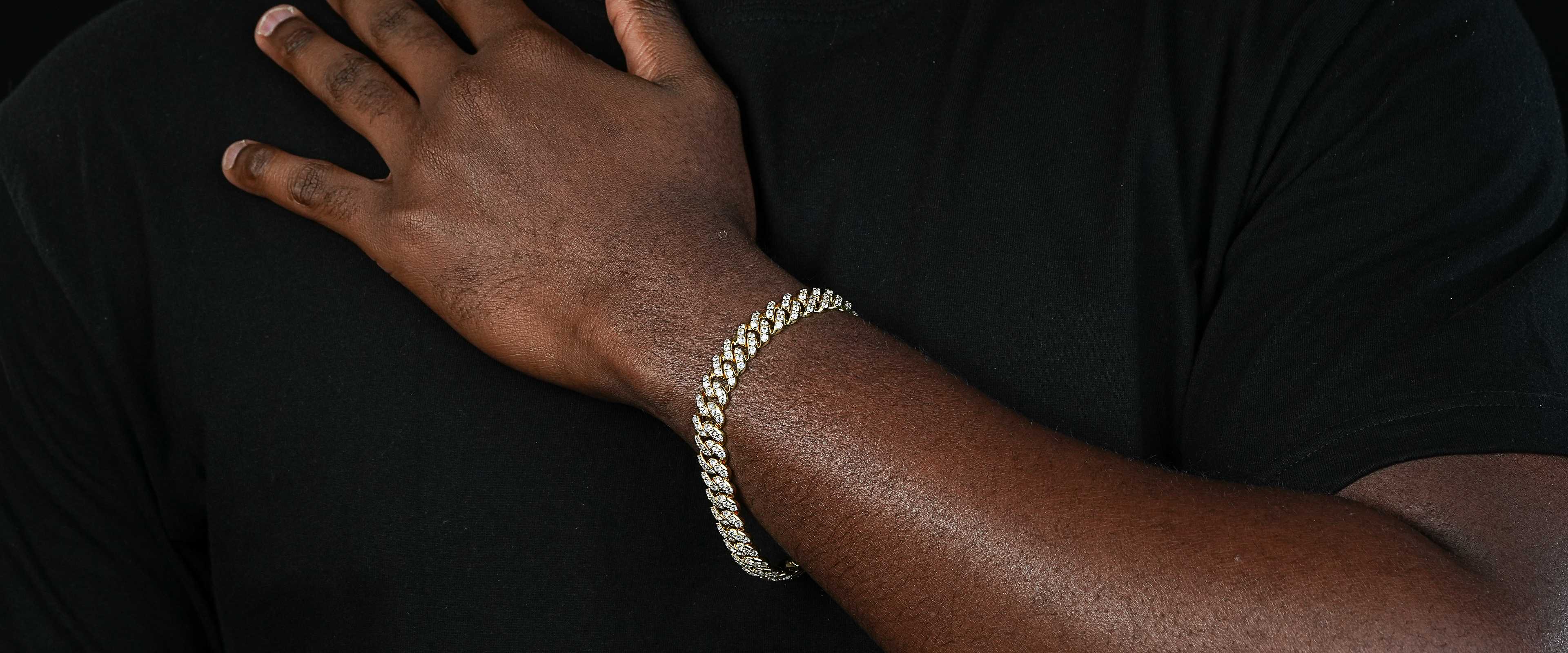 Shining Star Jewelry Classic Cubic Zirconia 14K Gold Plated Mens Cuban Bracelet