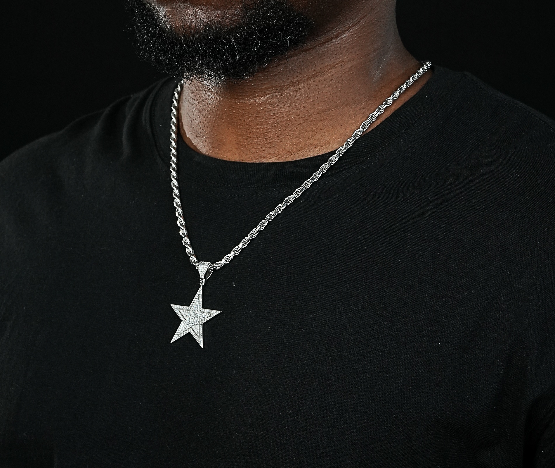 Shining Star Jewelry Fine Men Hiphop Iced Cz Star Pendant Necklaces