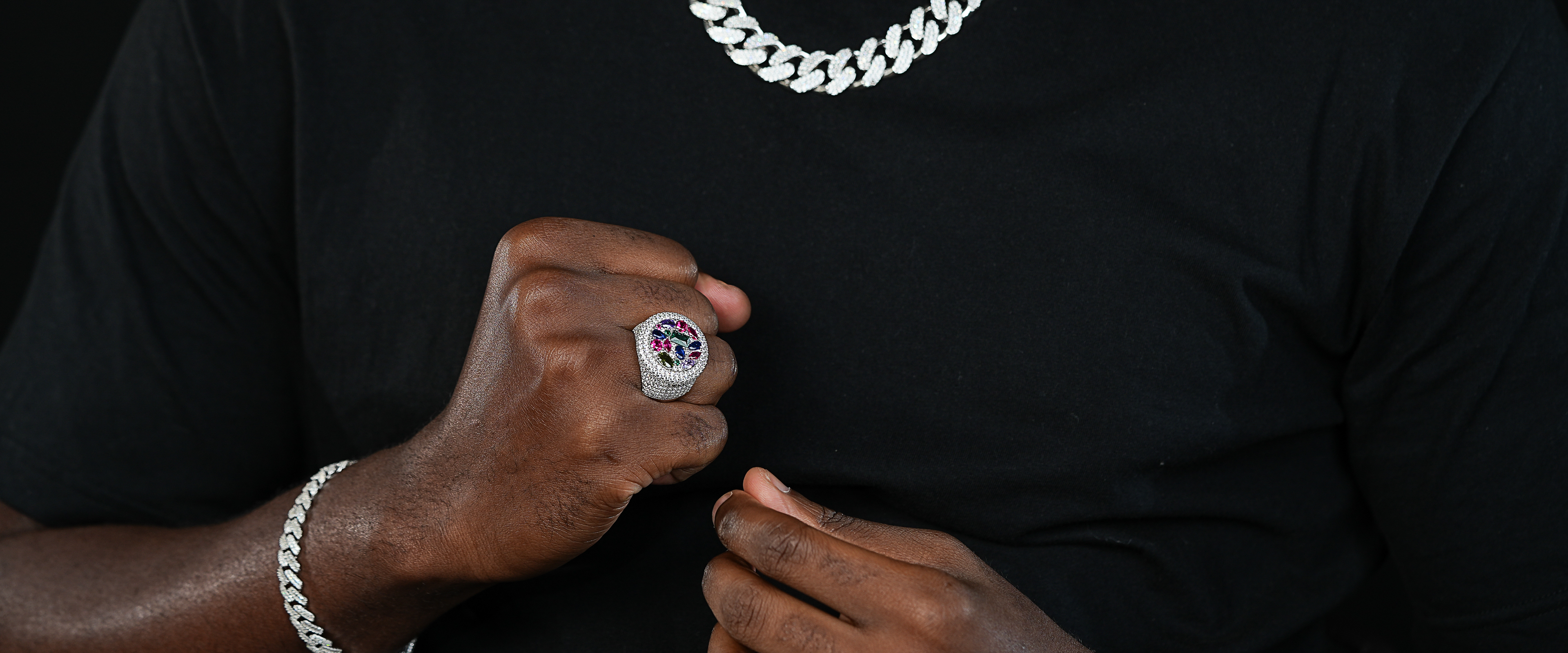 Shining Star Jewelry Men's Silver Rings Green Colored Stones Moissanite Ring