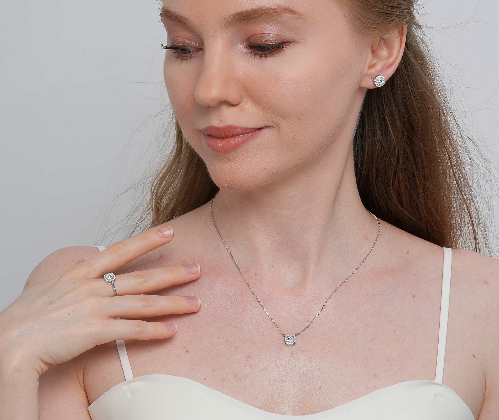 Shining Star Jewelry Women Halo Moissanite Silver Set For Wedding Party Jewelry