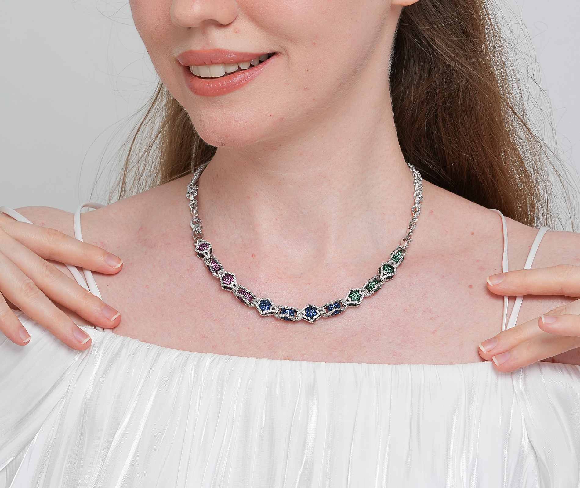 Shining Star Jewelry New Design Fashion Colored Diamond Beads Infinity Necklace