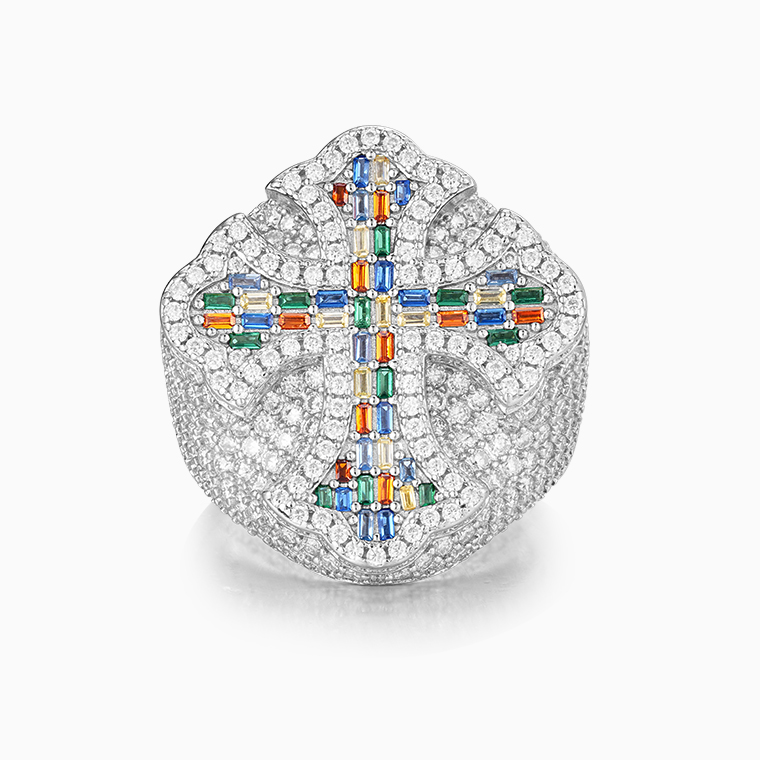 Shining Star Jewelry vintage fashion Hip Hip S925 Baguette Men Gothic Cross Ring