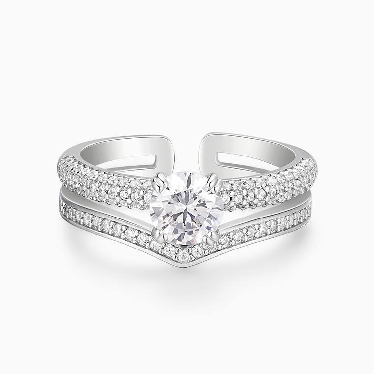 Shining Star Jewelry Women's 925 Sterling Silver VVS Moissanite Double Open Ring