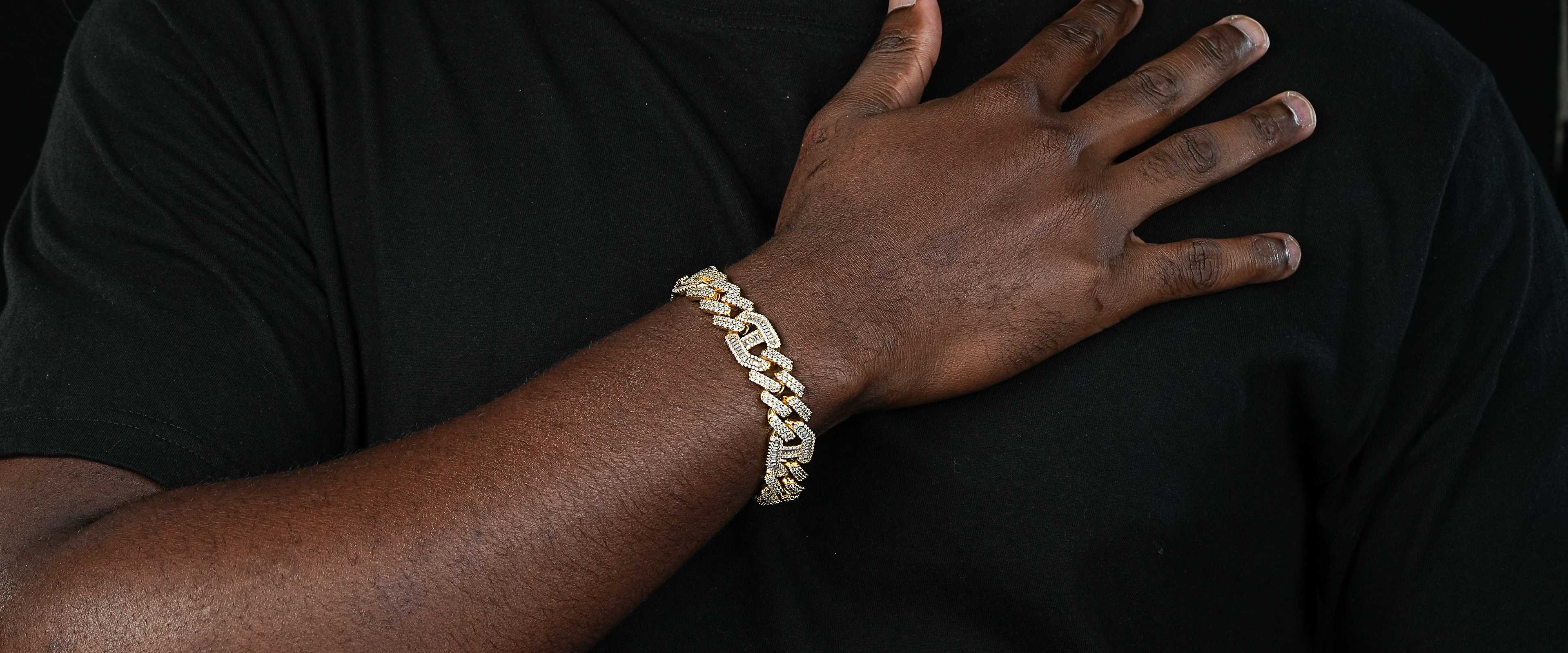 Shining Star Jewelry New Design Mens Trending Zircon Baguette Cut Cuban Bracelet