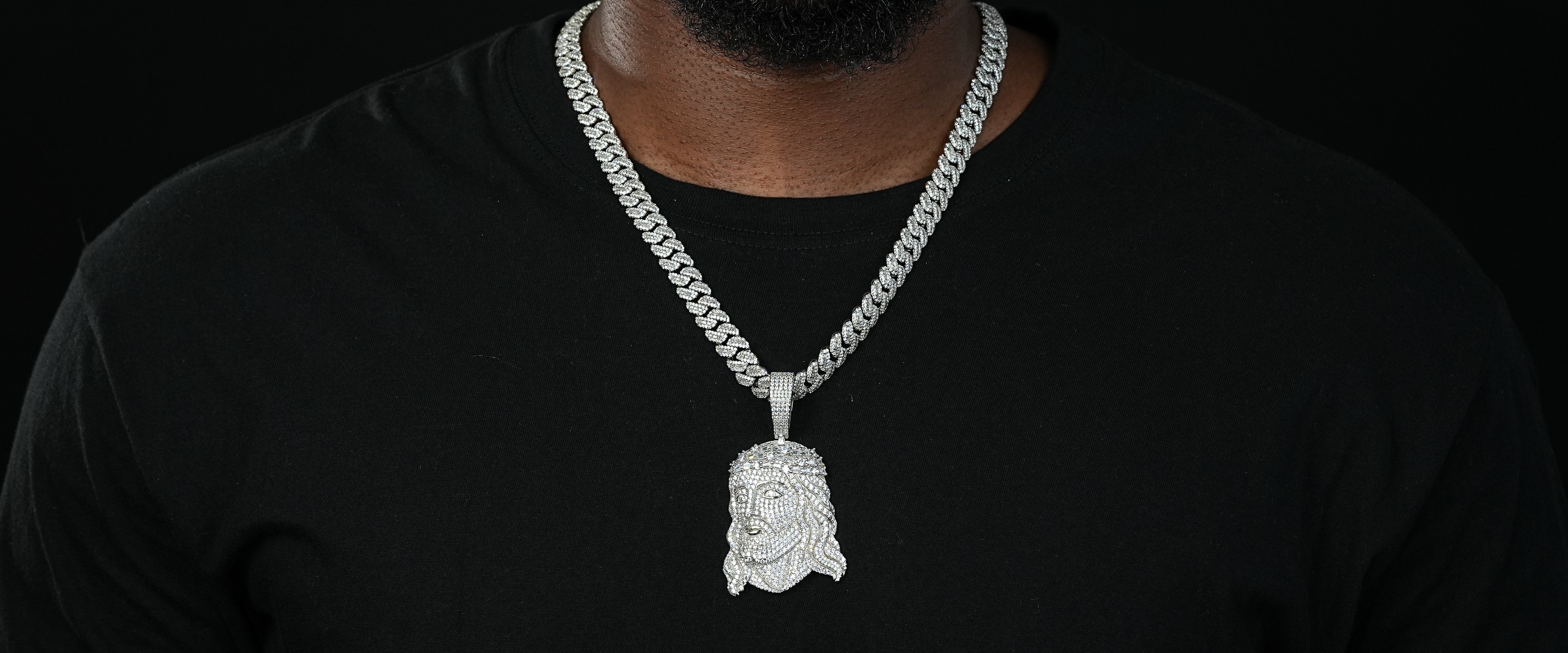 Shining Star Jewelry Cubic Zirconia 925 Sterling Silver Big Jesus Head Pendant