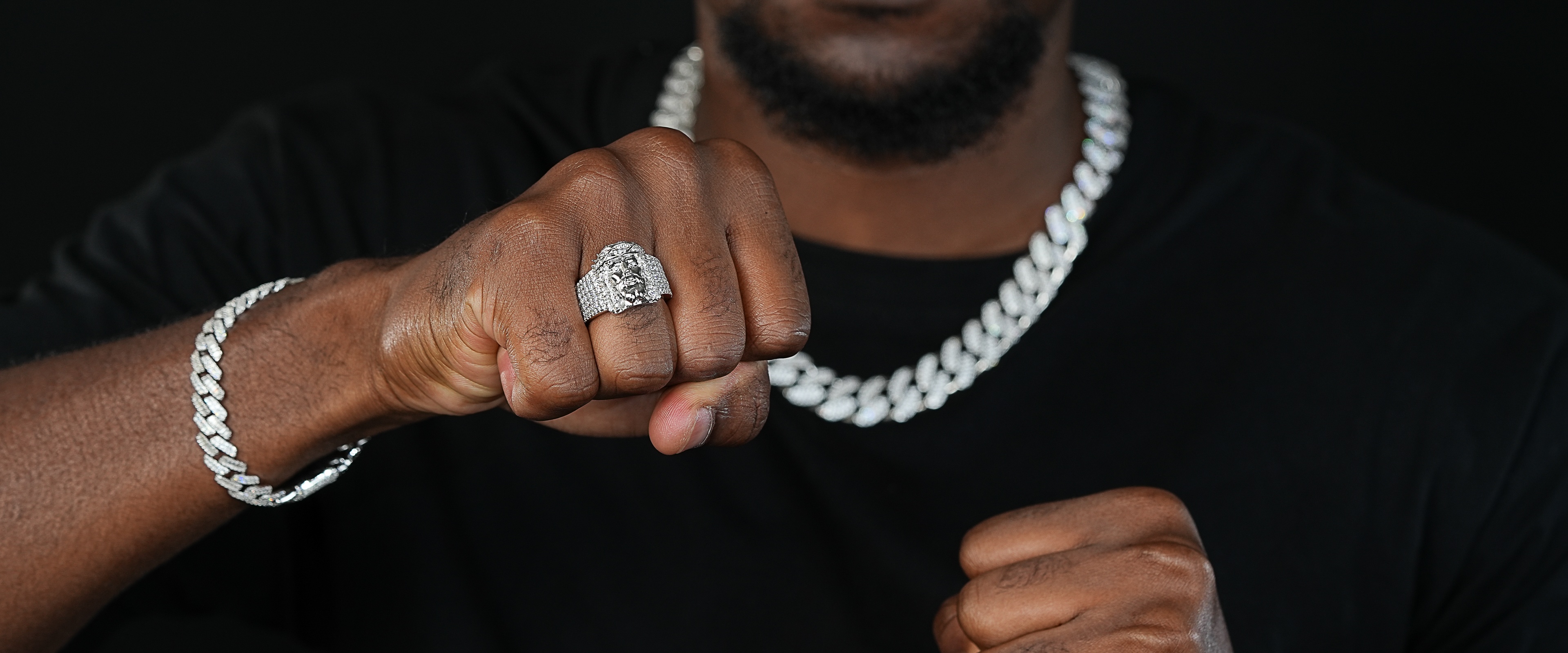 Shining Star Jewelry 925 Sterling Silver Mens Moissanite Hip Hop Jesus Ring