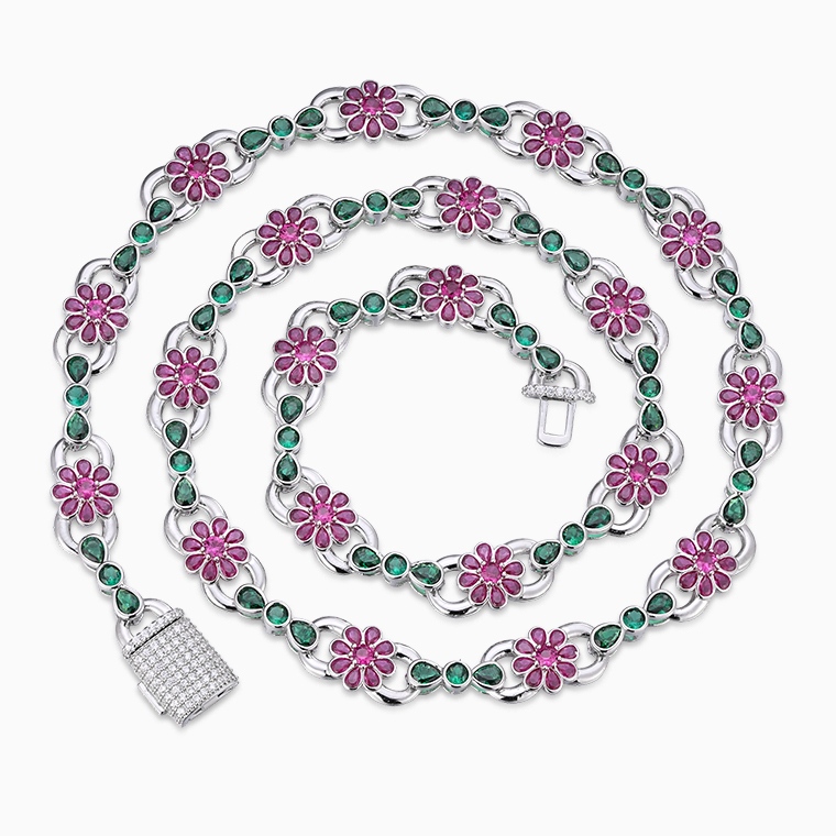 Shining Star Jewelry Hawaiian Holiday Colored Diamond Infinity Flower Necklace