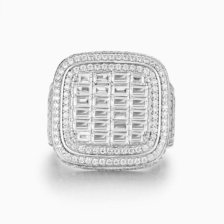 Shining Star Jewelry Hip Hop Iced Baguette Moissanite Men Big Square Chunky Ring
