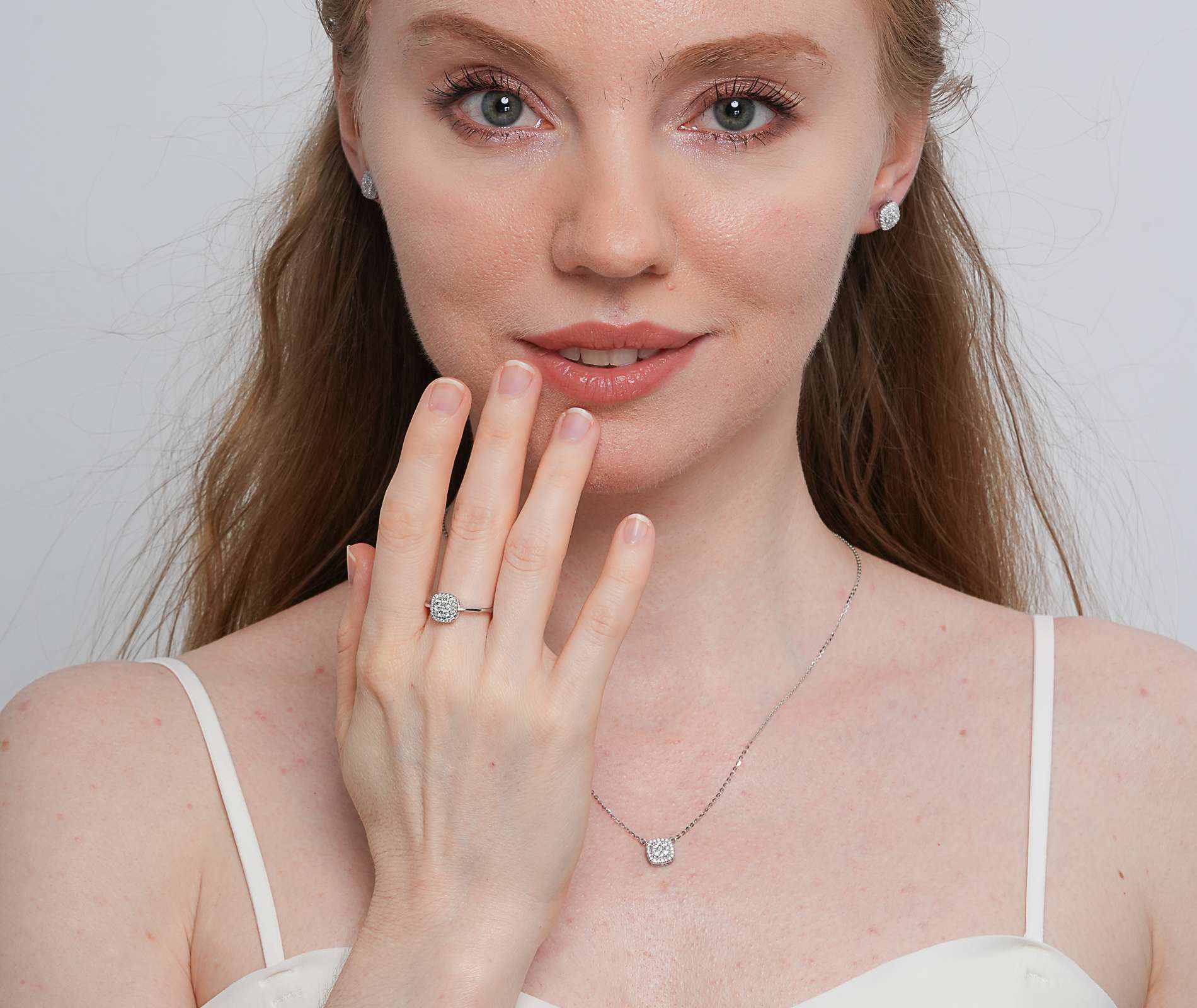 Shining Star Jewelry Women Halo Moissanite Silver Set For Wedding Party Jewelry