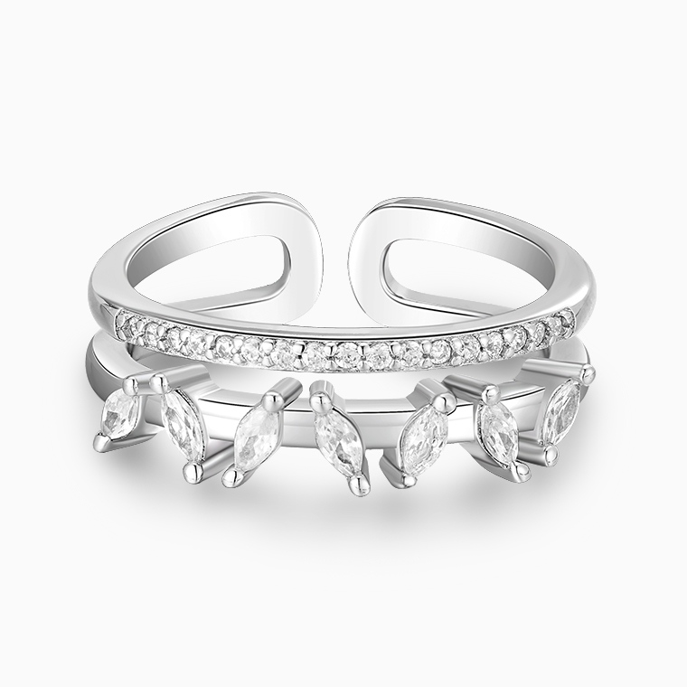 Shining Star Jewelry Women's 925 Sterling Silver Zircon Marquise Cut Open Ring