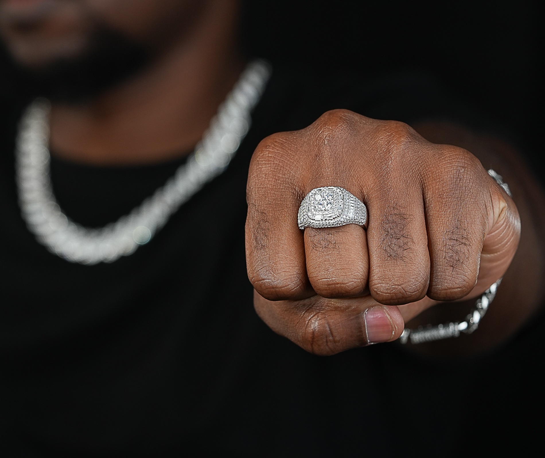 Shining Star Jewelry Men Silver Sparkling Cubic Zirconia Iced Out Cluster Ring