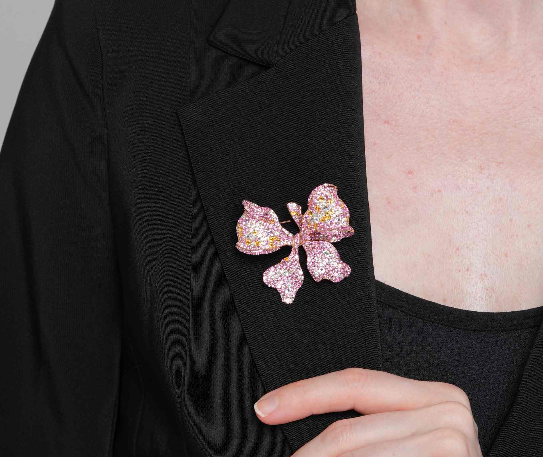 Shining Star Jewelry Charming 925 Silver Iced Out Colored Zircon Bow Brooch