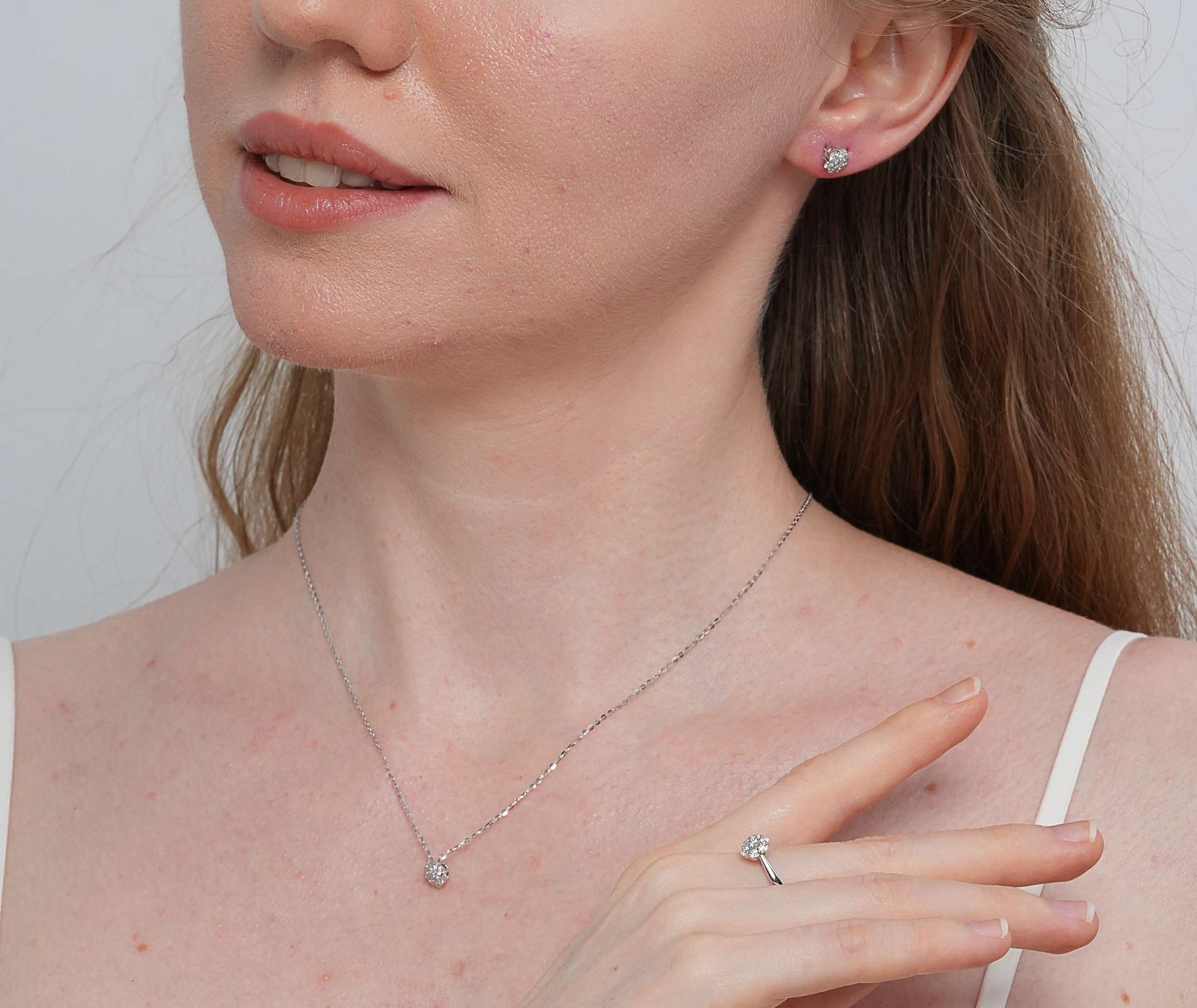 Shining Star Jewelry Cluster Rings Stud Earrings And Necklace Jewelry Set