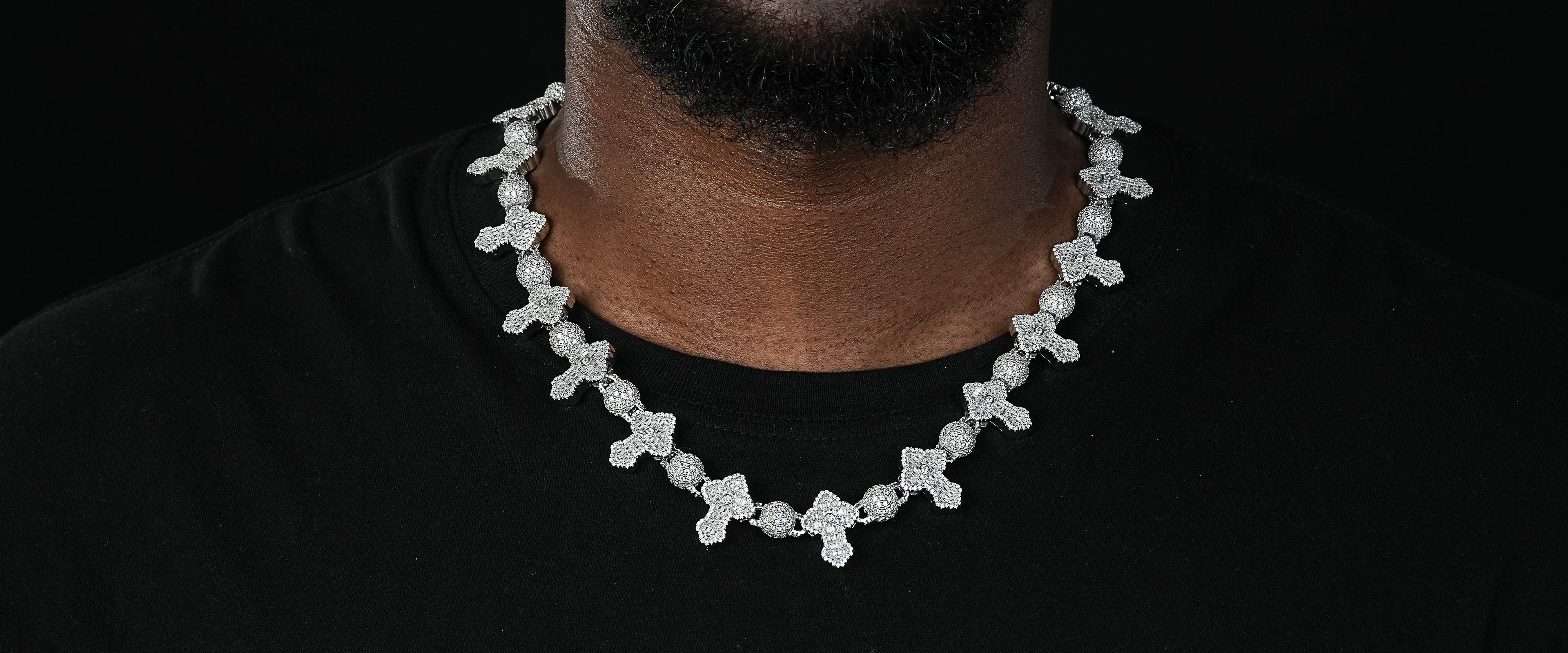 Shining Star Jewelry Fashionable Hip Hop Beaded Chain Baguette CZ Cross Necklace