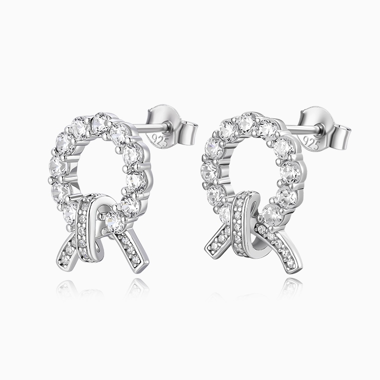 Shining Star Jewelry Women's Simple Style Sterling Silver Zircon Stud Earrings