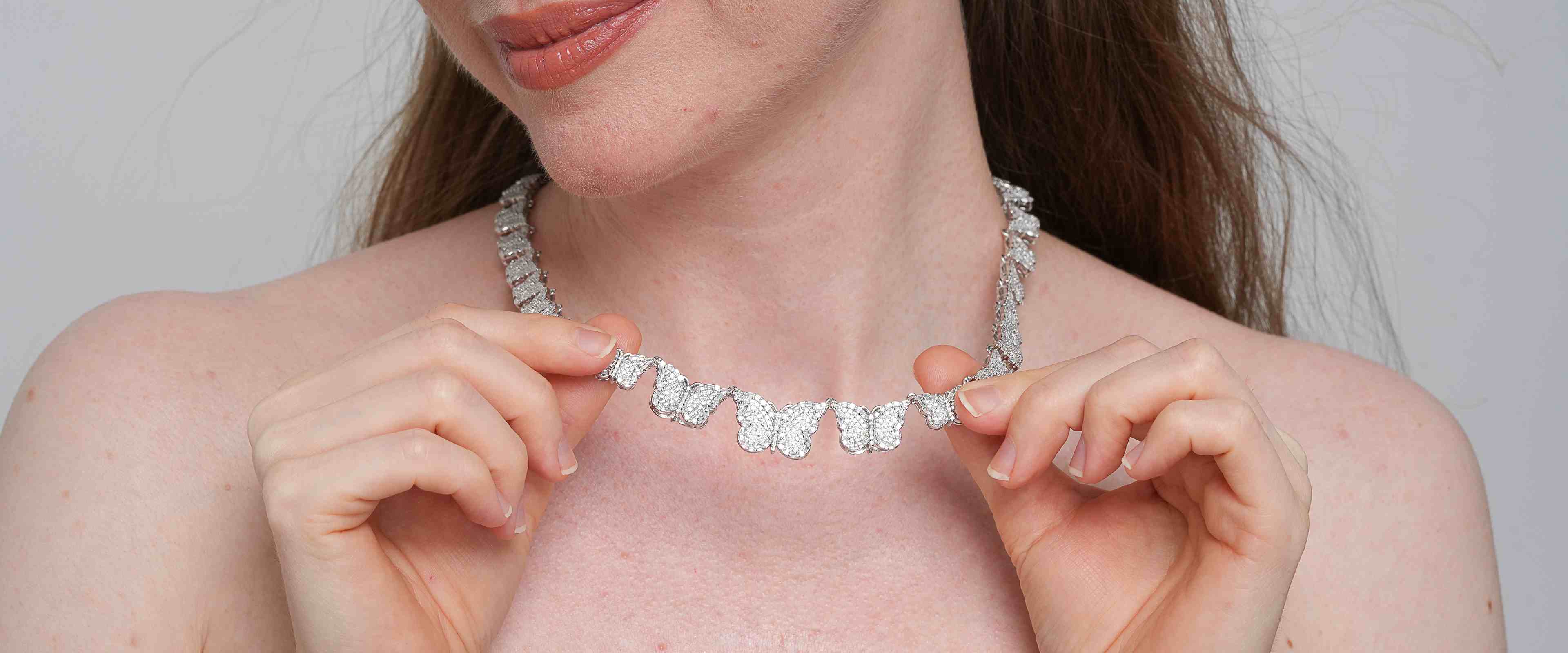 Shining Star Jewelry Fashionable Silver Iced Out Moissanite Butterfly Necklace