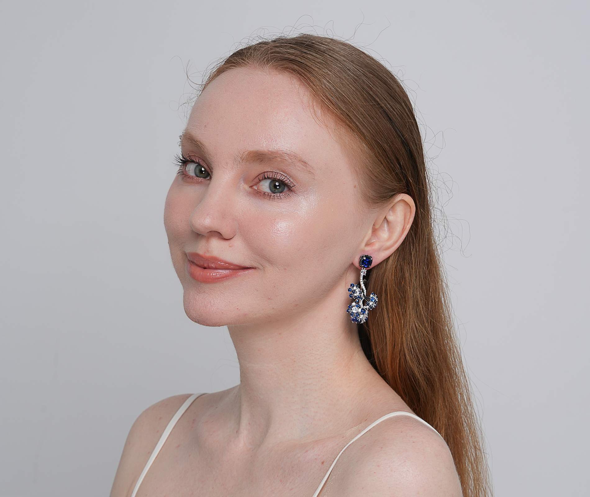 Shining Star Jewelry Luxury Sapphire Zircon Ginkgo Leaves Dangle Earrings Women