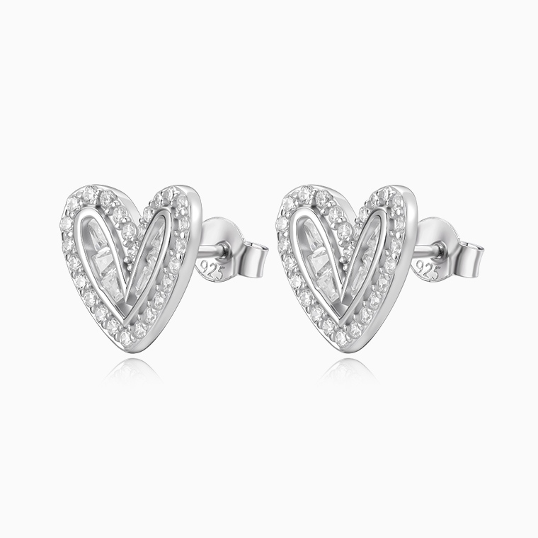 Shining Star Jewelry Simple Daily Style Girl's Silver Heart Shape Stud Earrings Shining Star Jewelry Simple Daily Style Girl's Silver Heart Shape Stud Earrings