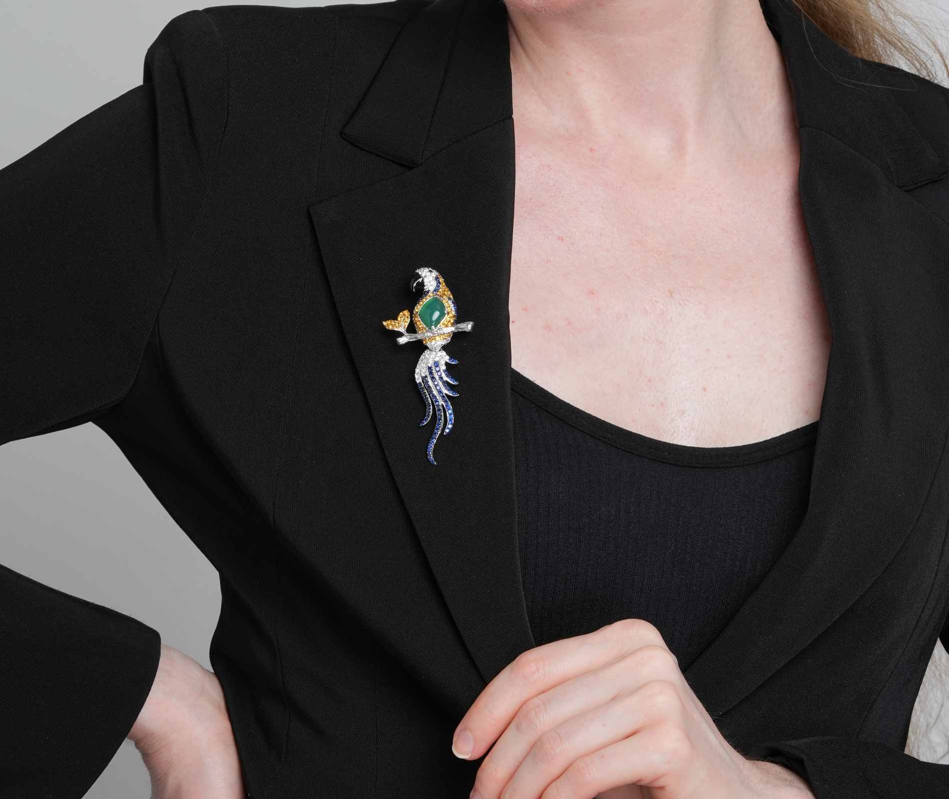 Shining Star Jewelry Women's Luxury 925 Silver Colored Zircon Bird Parrot Brooch