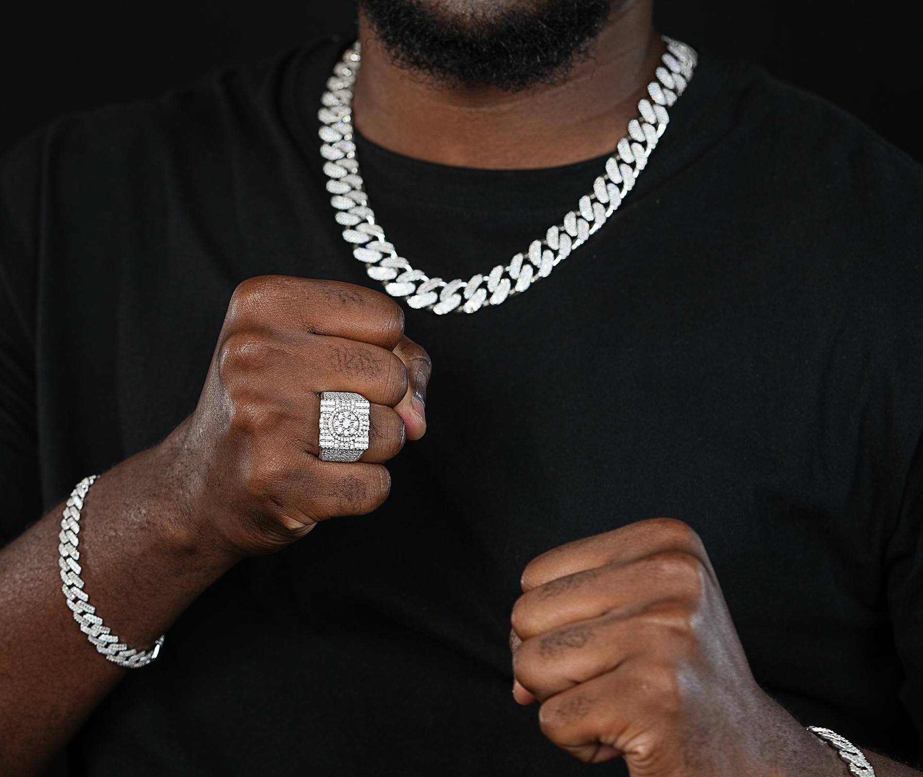 Shining Star Jewelry Hip Hop Rapper Fashionable 925 Silver Zircon Cluster Ring