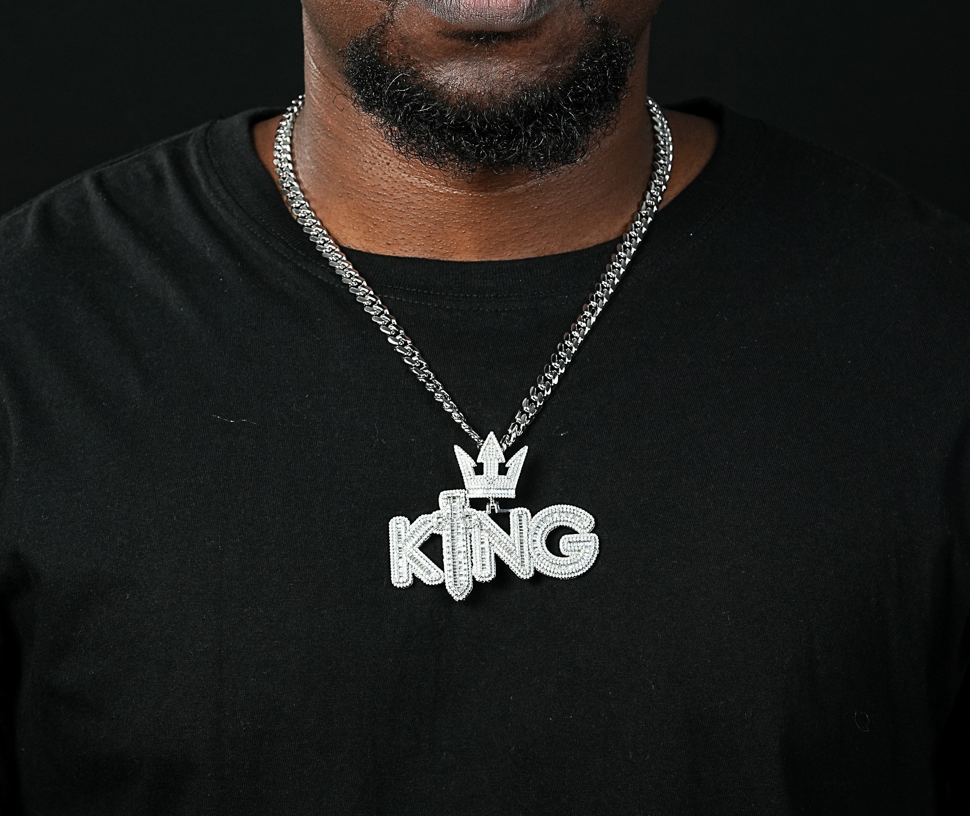 Shining Star Jewelry Fashionable Baguette Moissanite Big Size Letter KING Pendant