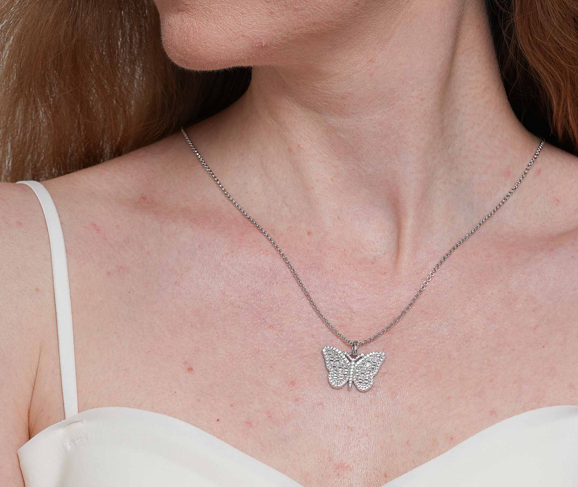 Shining Star Jewelry Luxury Baguette Moissanite Butterfly Pendant Fine Necklace