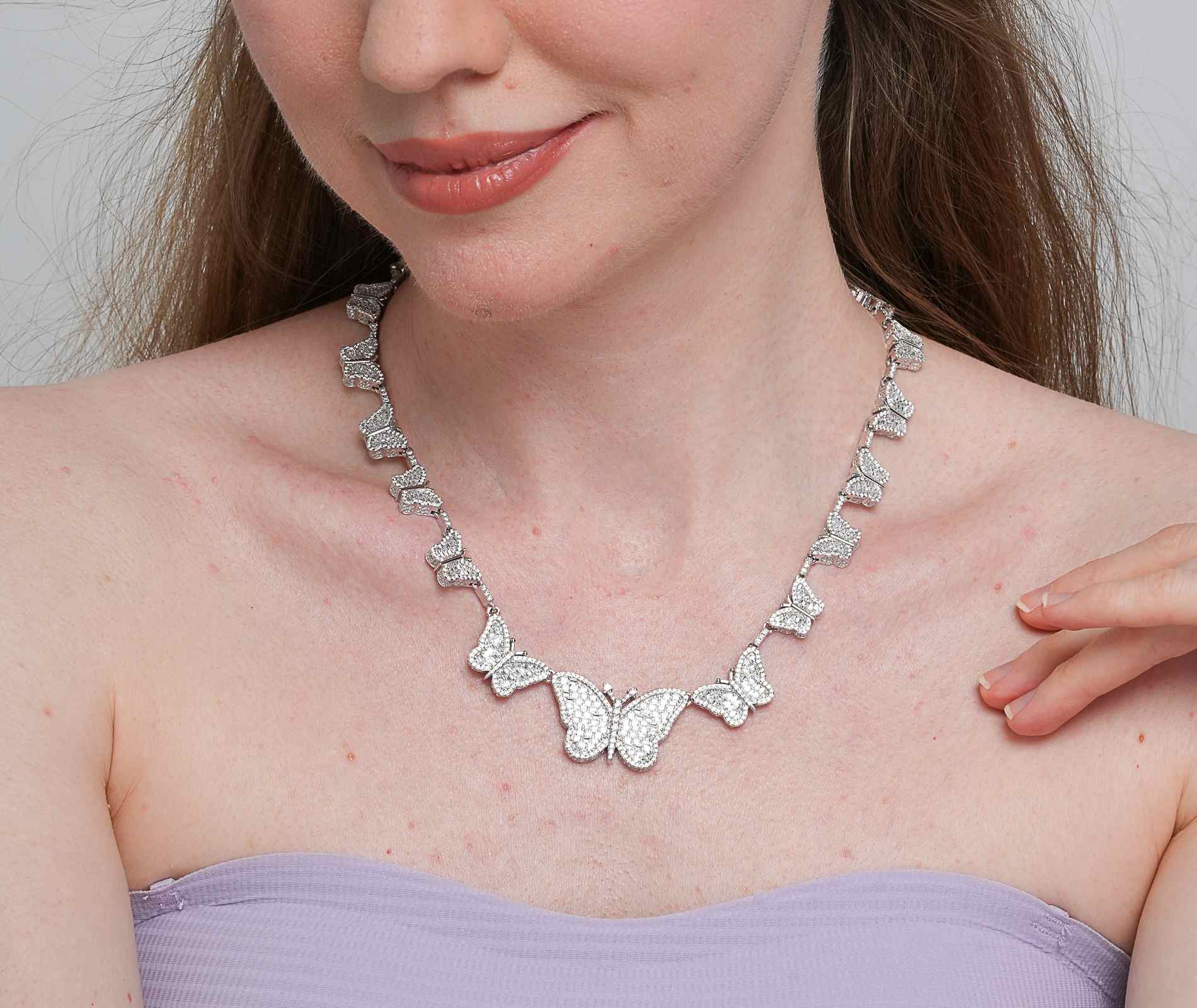 Shining Star Jewelry Exaggerated Baguette Diamond Big Small Butterfly Necklace Shining Star Jewelry Exaggerated Baguette Diamond Big Small Butterfly Necklace